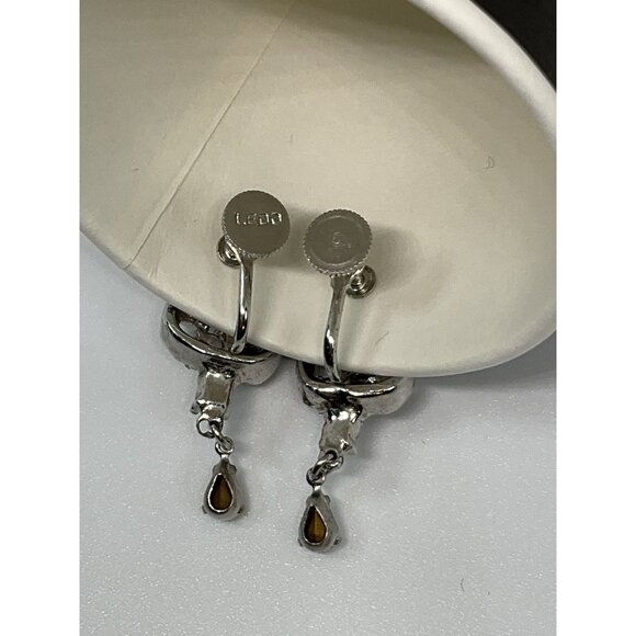 Vintage Ledo Dangle Teardrop Earrings | Rhodium Screw-Back | Signed | 1950s Glam - Picture 7 of 8